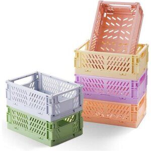 Small pastel storage baskets set of 6 collapsible plastic crates mini bins organ